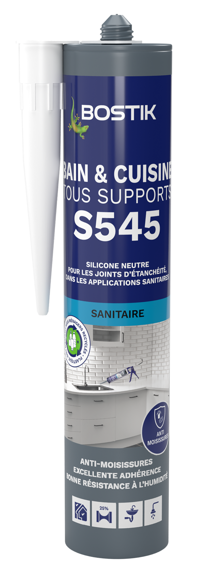 MASTIC SILICONE S545 BAIN CUISINE TOUS SUPPORTS TRANS 300ML