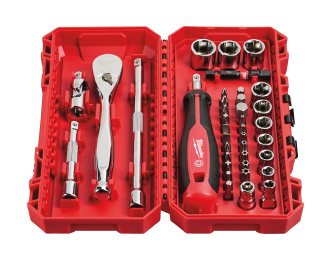 COFFRET 38 PIÈCES DOUILLES & CLÉS À CLIQUET -1/4''