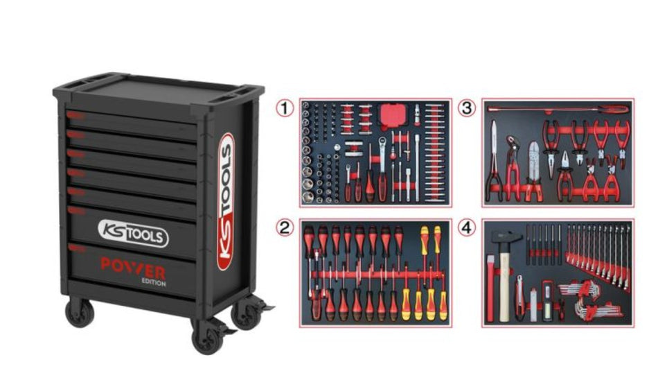 SERVANTE D'ATELIER POWER - 7 TIROIRS - 208 OUTILS