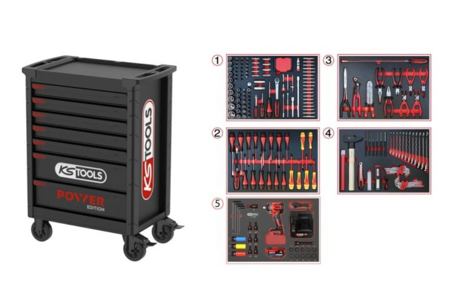 SERVANTE D'ATELIER POWER - 7 TIROIRS - 236 OUTILS